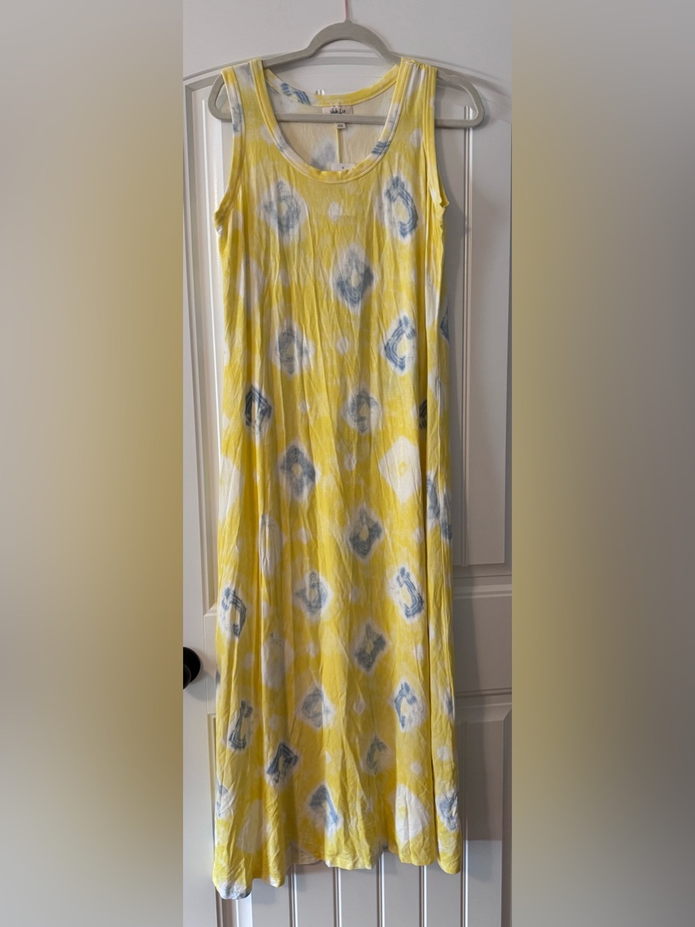 Style & Co. Yellow Maxi Dress With Light Blue Diamond Tie-Dye